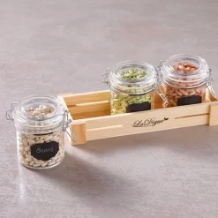 10 cl - Paderno Happy Hour Vasetti per Aperitivo Con Supporto Vassoio In Legno - Set 4 Pz