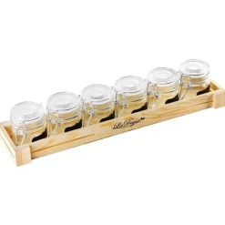 20 cl - Paderno Happy Hour Vasetti per Aperitivo Con Supporto Vassoio In Legno - Set 7 Pz