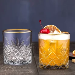 34.5 cl - Pasabahce Timeless Golden Touch Bicchiere Whisky Bordo Dorato in Vetro - Set 4 Pezzi