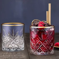 34.5 cl - Pasabahce Timeless Golden Touch Bicchiere Whisky Bordo Dorato in Vetro - Set 4 Pezzi