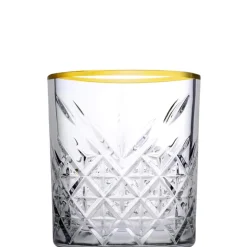 34.5 cl - Pasabahce Timeless Golden Touch Bicchiere Whisky Bordo Dorato in Vetro - Set 4 Pezzi