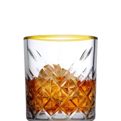 34.5 cl - Pasabahce Timeless Golden Touch Bicchiere Whisky Bordo Dorato in Vetro - Set 4 Pezzi