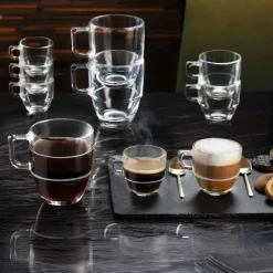 12 cl - RCR Cristalleria Italiana Caffè Tazza Tè Orzo In Vetro Cristallino Luxion Set 12 Pz