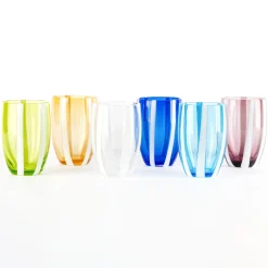 32 cl - Zafferano Gessato Bicchiere Acqua A Righe in Vetro Lavorato A Mano - Set 6 Pezzi