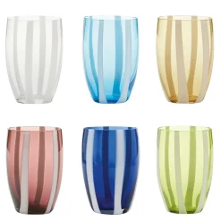 32 cl - Zafferano Gessato Bicchiere Acqua A Righe in Vetro Lavorato A Mano - Set 6 Pezzi