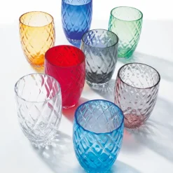 38 cl - Zafferano Losanghe Bicchiere Acqua in Vetro Soffiato - Set 6 Pezzi