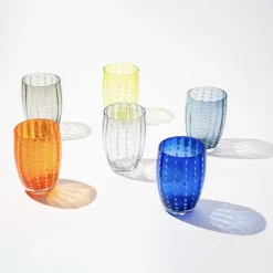 32 cl - Zafferano Perle Bicchiere Acqua Pallini Bianchi in Vetro - Set 6 Pezzi