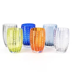 32 cl - Zafferano Perle Bicchiere Acqua Pallini Bianchi in Vetro - Set 6 Pezzi