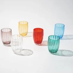 32 cl - Zafferano Perle Bicchiere Acqua Pallini Bianchi in Vetro - Set 6 Pezzi