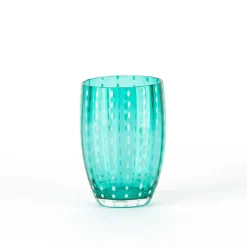 32 cl - Zafferano Perle Bicchiere Acqua Pallini Bianchi in Vetro - Set 6 Pezzi
