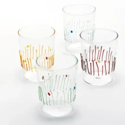 40 cl - Zafferano 4 Stagioni Bicchiere Acqua Punti e Linee in Vetro Soffiato - Set 4 Pezzi