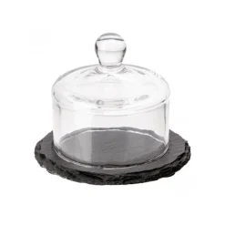 10.5 cm - Aps Piatto Presentazione In Ardesia Con Cloche In Vetro