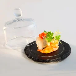 10.5 cm - Aps Piatto Presentazione In Ardesia Con Cloche In Vetro