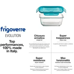 22 cm - Bormioli Rocco Frigoverre Evolution Contenitore Per Alimenti Ermetico In Vetro Temperato
