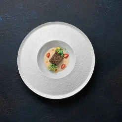 28 cm - Essentia Damasco Piatto Fondo Gourmet In Porcellana Set 4 Pz