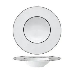 27 cm - Essentia Ligne Noir Piatto Pasta In Porcellana - Set 6 Pz