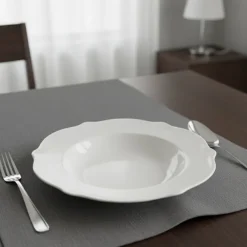 21.5 cm - H&H Blanc Piatto Fondo Festonato In Porcellana Set 6 Pz