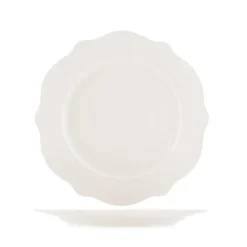 27 cm - H&H Blanc Piatto Piano Festonato In Porcellana Set 6 Pz