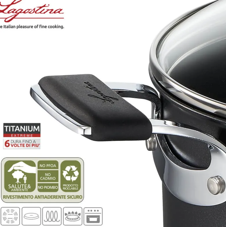 16 cm - Lagostina Tempra Titanium Extreme Casseruola Alta Con Manico Antiaderente In Alluminio