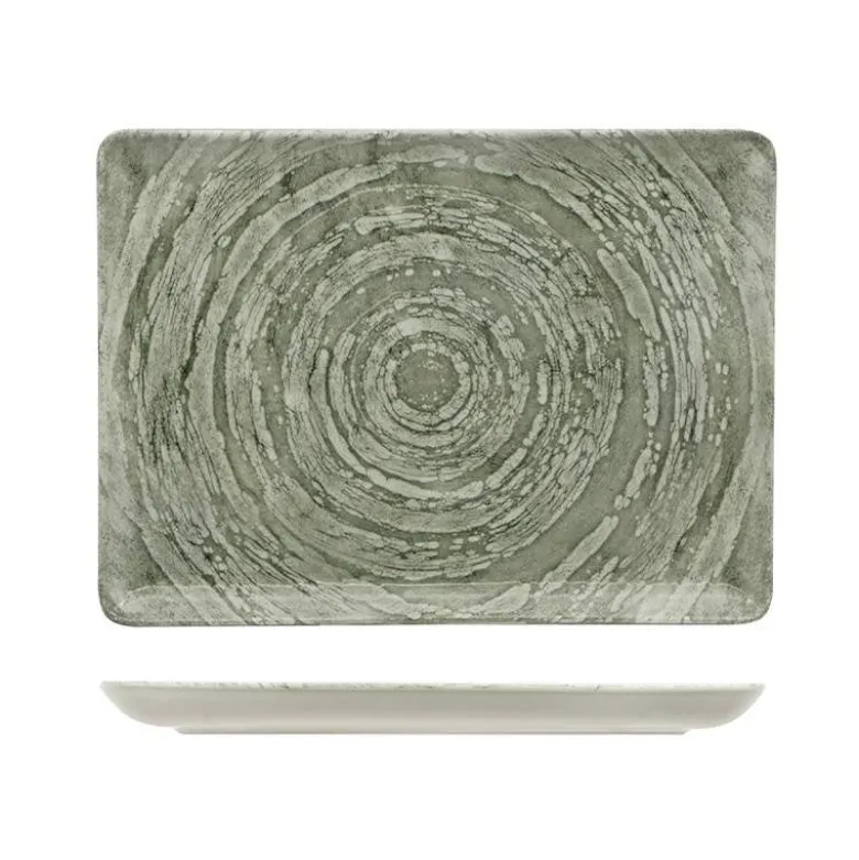 30 cm - Lioness Focus Grey Piatto Vassoio Rettangolare In Porcellana - Set 6 Pz