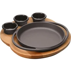 20 cm - Paderno Cast Iron Cookware Piatto In Ghisa Con Supporto In Legno