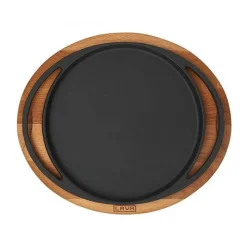 16 cm - Paderno Cast Iron Cookware Piatto In Ghisa Con Supporto In Legno