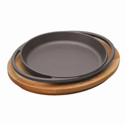 16 cm - Paderno Cast Iron Cookware Piatto In Ghisa Con Supporto In Legno