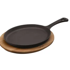17 cm - Paderno Cast Iron Cookware Piatto In Ghisa Con Supporto In Legno