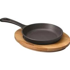 16 cm - Paderno Padella Bassa Rotonda Con Manico In Ghisa Smaltata Con Supporto In Legno