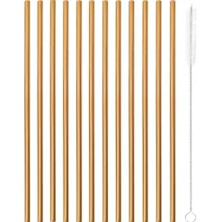 21.5 cm - Paderno Reusable Straight Stainless Steel Straws with Brush Set of 12