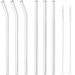 21.5 cm - Paderno Reusable Straws 8 mm Glass Set 6 Pcs