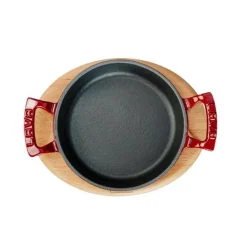 16 cm - Paderno Tegame Rotonda In Ghisa Smaltata Con Supporto In Legno