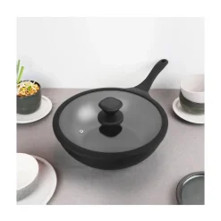 30 cm - Pintinox Pro Wok Con Coperchio In Alluminio Antiaderente