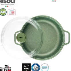 28 cm - Risoli Dr.Green Stone Extra Induction Tegame Antiaderente In Alluminio Con Coperchio