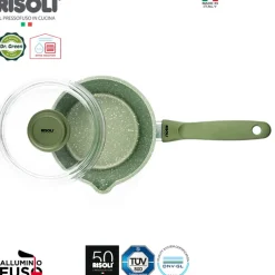 16 cm - Risoli Dr.Green Stone Extra Induction Casseruola Con Manico Antiaderente In Alluminio Con Coperchio