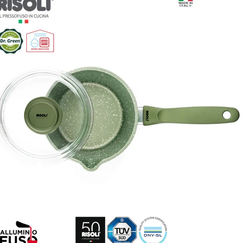 16 cm - Risoli Dr.Green Stone Extra Induction Casseruola Con Manico Antiaderente In Alluminio Con Coperchio