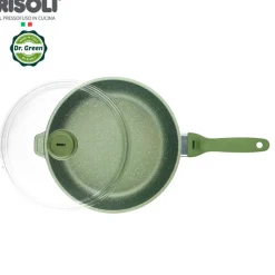 28 cm - Risoli Dr.Green Stone Padella Alta Antiaderente In Alluminio Con Coperchio In Vetro