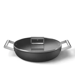 28 cm - Smeg Cookware Tegame Basso Antiaderente Ceramico In Alluminio Con Coperchio
