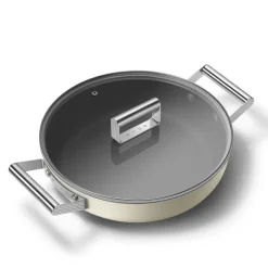 28 cm - Smeg Cookware Tegame Basso Antiaderente Ceramico In Alluminio Con Coperchio