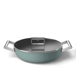 28 cm - Smeg Cookware Tegame Basso Antiaderente Ceramico In Alluminio Con Coperchio