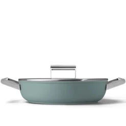 28 cm - Smeg Cookware Tegame Basso Antiaderente Ceramico In Alluminio Con Coperchio