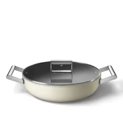 28 cm - Smeg Cookware Tegame Basso Antiaderente Ceramico In Alluminio Con Coperchio