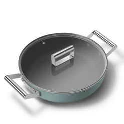 28 cm - Smeg Cookware Tegame Basso Antiaderente Ceramico In Alluminio Con Coperchio