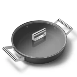 28 cm - Smeg Cookware Tegame Basso Antiaderente Ceramico In Alluminio Con Coperchio