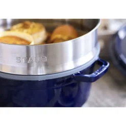 26 cm - Staub Cocotte Casseruola Rotonda In Ghisa Smaltata Con Cestello Vapore