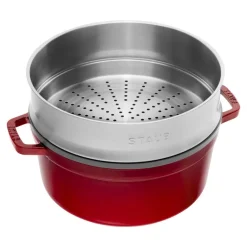 26 cm - Staub Cocotte Casseruola Rotonda In Ghisa Smaltata Con Cestello Vapore