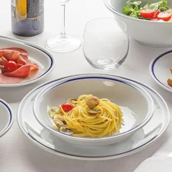 21 cm - Tognana AZ Piatto Fondo In Porcellana Bianca con filo blu Set 12 Pz