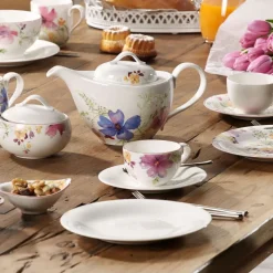 19 cm - Villeroy & Boch Mariefleur Gris Basic Piattino Tazza Cappuccino In Porcellana Premium - Set 6 Pz