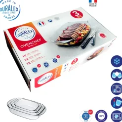Duralex Ovenchef Pirofila Rettangolare In Vetro Temperato - Set 3 Pz