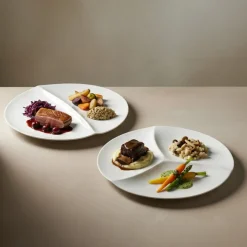 31.2 - Essentia Duo Piatto Presentazione 2 Scomparti In Porcellana Set 4 Pz